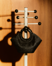 Load image into Gallery viewer, Black Woven Knotted Handle Tote Bag