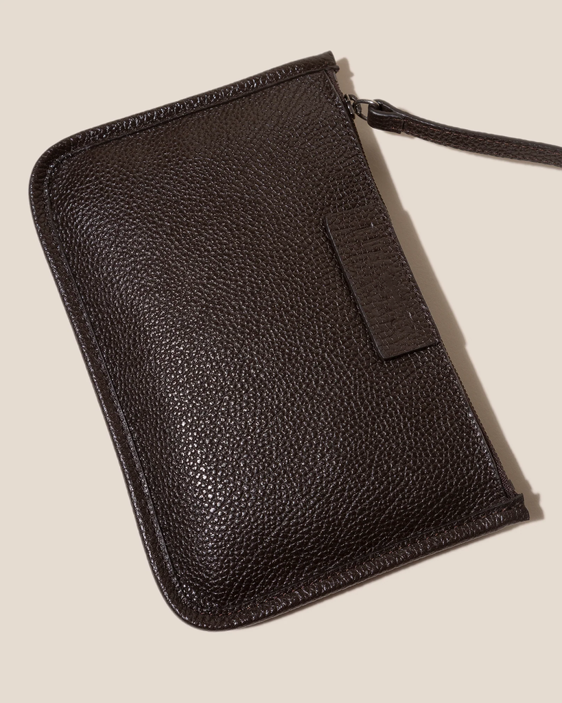 Dark Brown Leather V-Neck Open Top Tote Bag