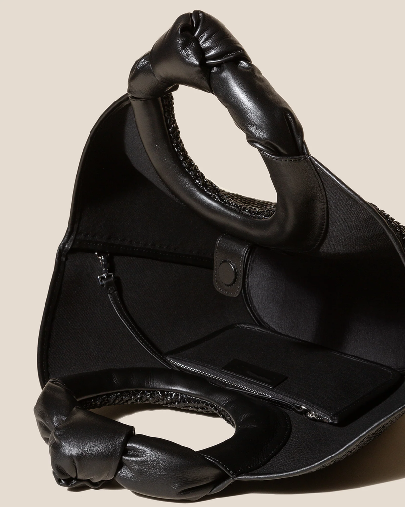 Black Woven Knotted Handle Tote Bag
