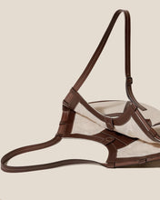 Load image into Gallery viewer, Ivory Canvas &amp; Dark Brown Leather Crisscross Hobo Shoulder Bag