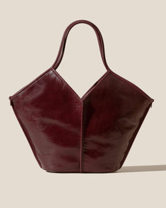 Burgundy V Cut Leather Open Top Tote Bag