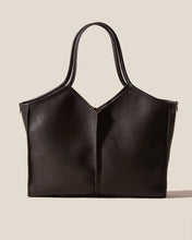 Load image into Gallery viewer, Dark Brown Leather V-Neck Open Top Tote Bag