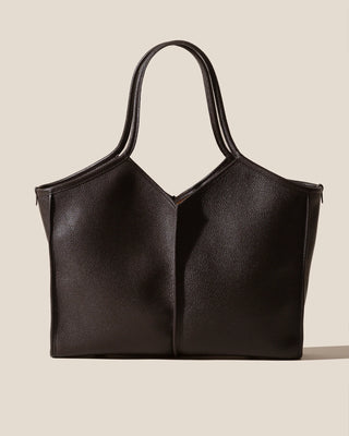 Dark Brown Leather V-Neck Open Top Tote Bag