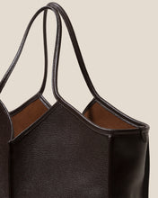 Load image into Gallery viewer, Dark Brown Leather V-Neck Open Top Tote Bag