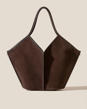 Load image into Gallery viewer, Dark Brown Calf Suede Geometric Open Top Tote Bag