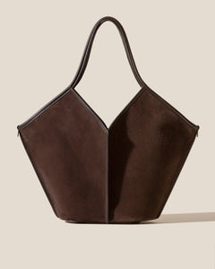 Dark Brown Calf Suede Geometric Open Top Tote Bag