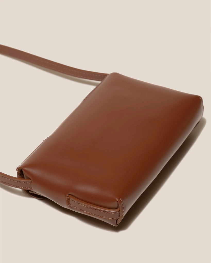 Tan Geometric Leather Mini Crossbody Bag
