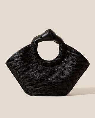 Black Woven Knotted Handle Tote Bag