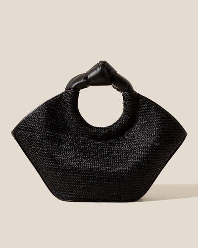 Black Woven Knotted Handle Tote Bag
