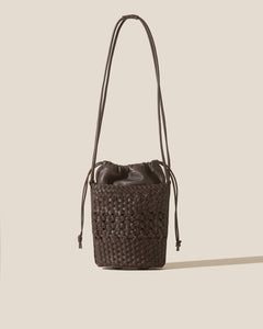 Woven Leather Drawstring Mini Crossbody Bag