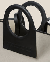 Load image into Gallery viewer, Beige Canvas Black Leather Ring Handle Open Top Tote Bag