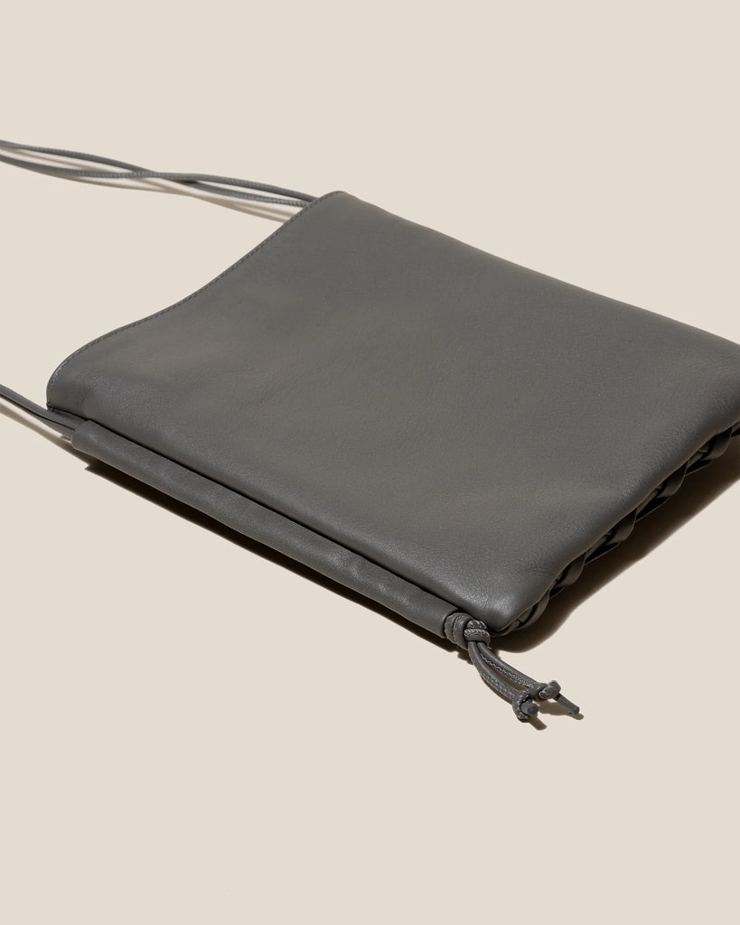 Grey Hand Woven Leather Mini Crossbody Bag