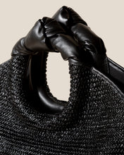 Load image into Gallery viewer, Black Woven Knotted Handle Tote Bag