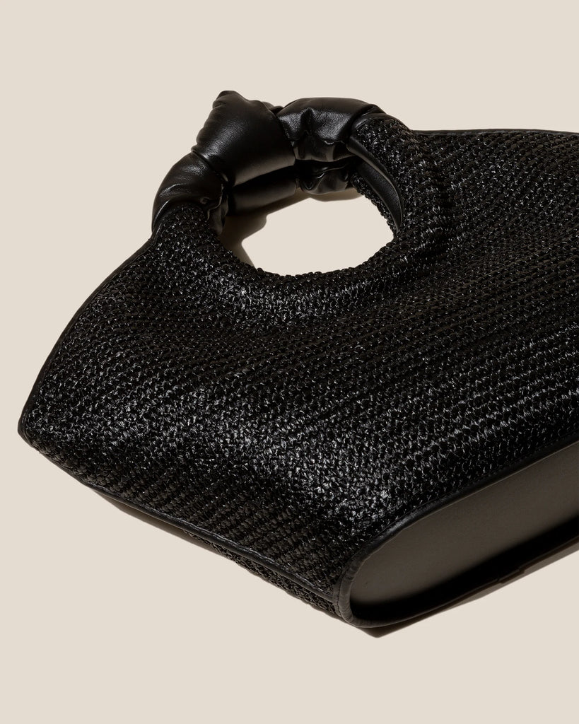 Black Woven Knotted Handle Tote Bag