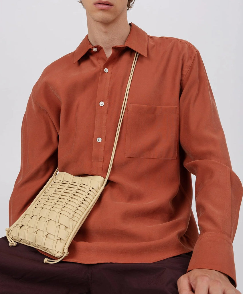 Sand Woven Leather Mini Crossbody Bag