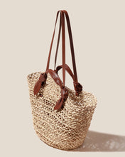 Load image into Gallery viewer, Woven Straw Leather Handle Basket Bag