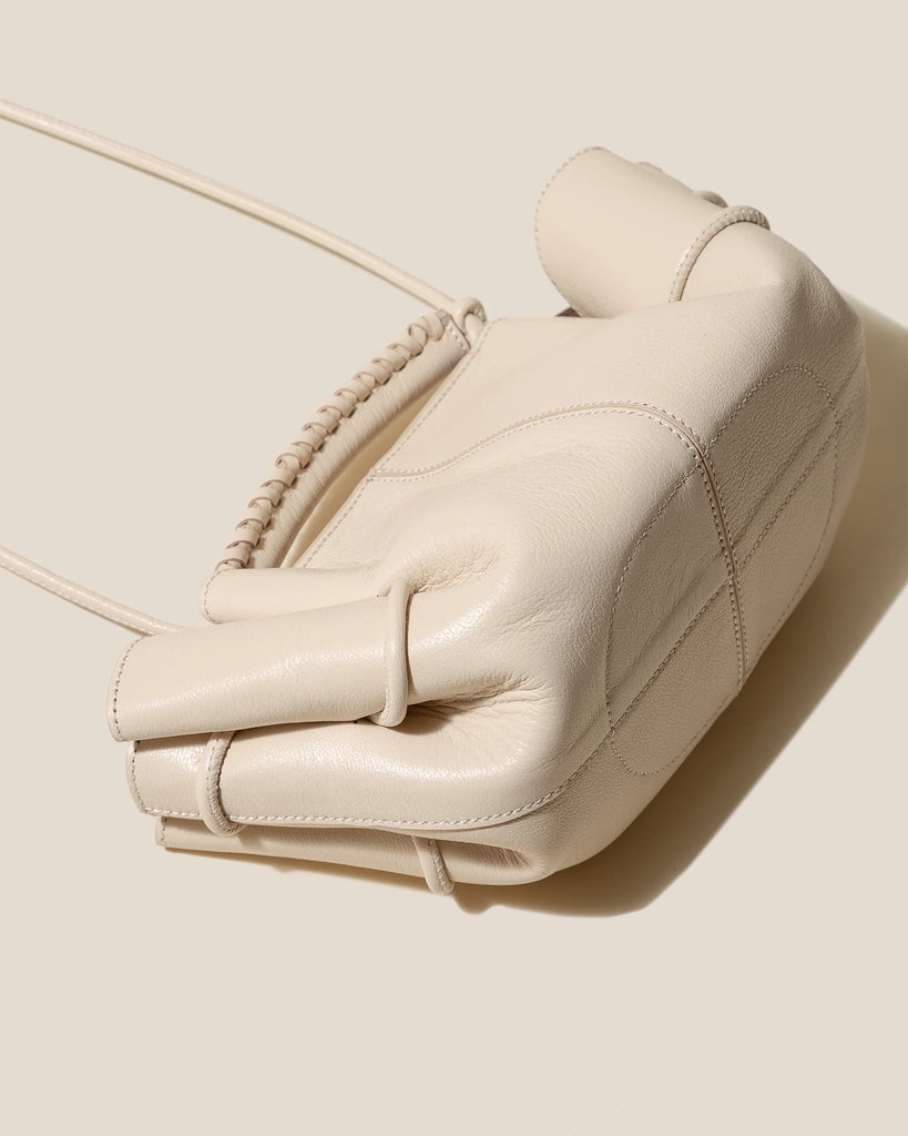 Cream Braided Handle Leather Crossbody Bag