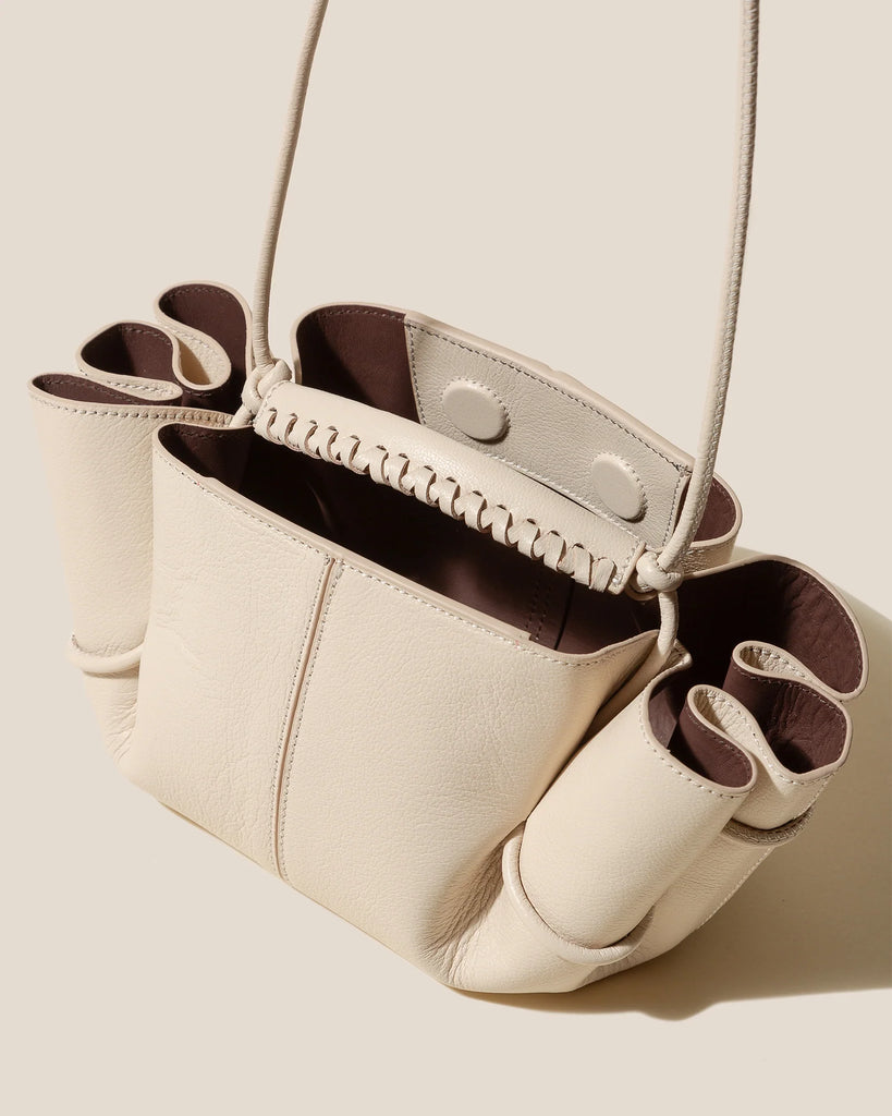 Cream Braided Handle Leather Crossbody Bag
