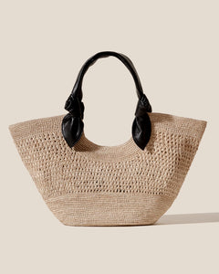 Crochet Straw Knotted Handle Basket Bag