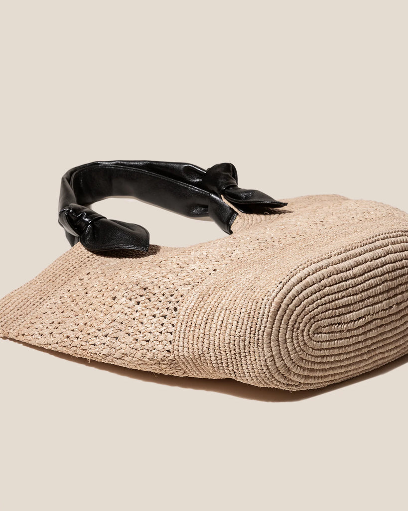 Crochet Straw Knotted Handle Basket Bag