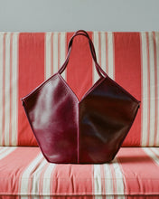 Load image into Gallery viewer, Burgundy V Cut Leather Open Top Tote Bag