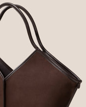 Load image into Gallery viewer, Dark Brown Calf Suede Geometric Open Top Tote Bag