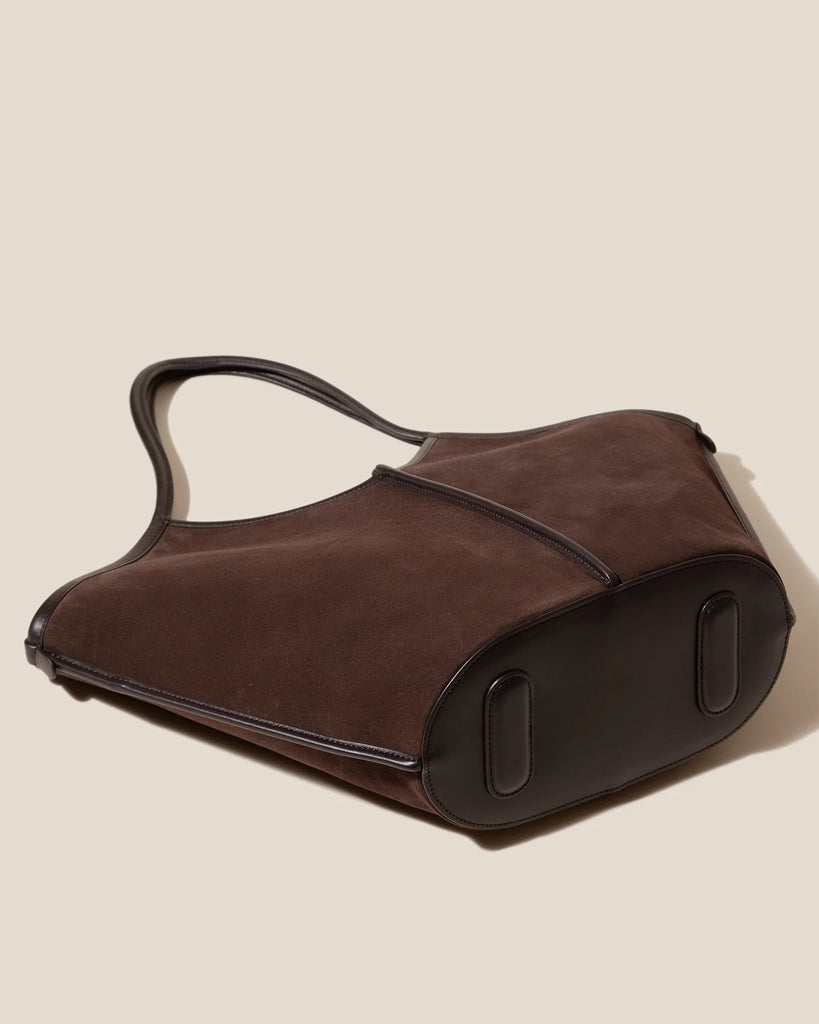 Dark Brown Calf Suede Geometric Open Top Tote Bag
