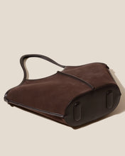 Load image into Gallery viewer, Dark Brown Calf Suede Geometric Open Top Tote Bag