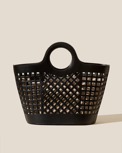 Perforated Leather Ring Handle Basket Bag