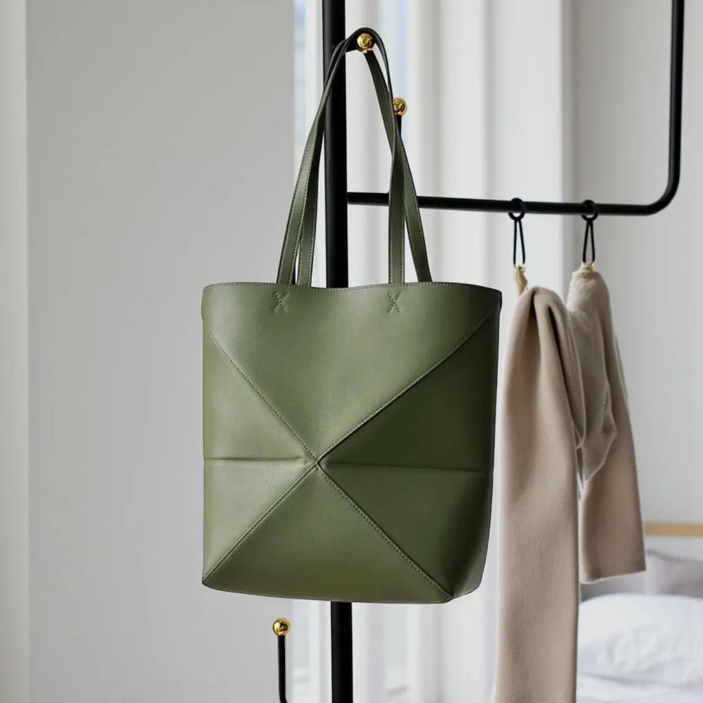 Geometric Fold Genuine Cowhide Large Capacity Vintage Tote Shoulder Bag