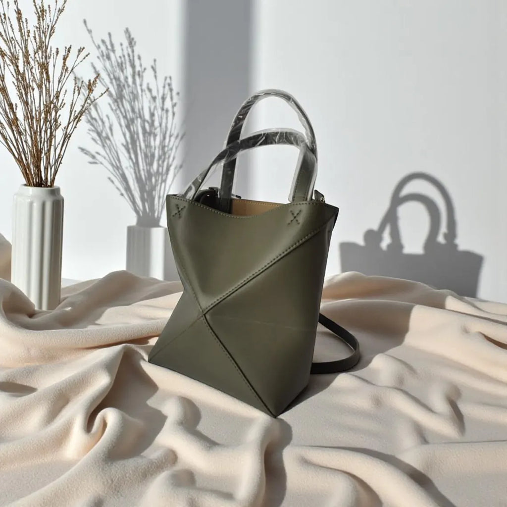 Geometric Fold Genuine Cowhide Large Capacity Vintage Tote Shoulder Bag
