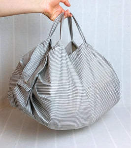 Striped 100% Cotton Foldable Large Capacity Shoulder Tote Bag