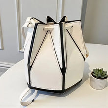 Load image into Gallery viewer, Geometric Patchwork Drawstring Bucket Bag Leather Crossbody Purse