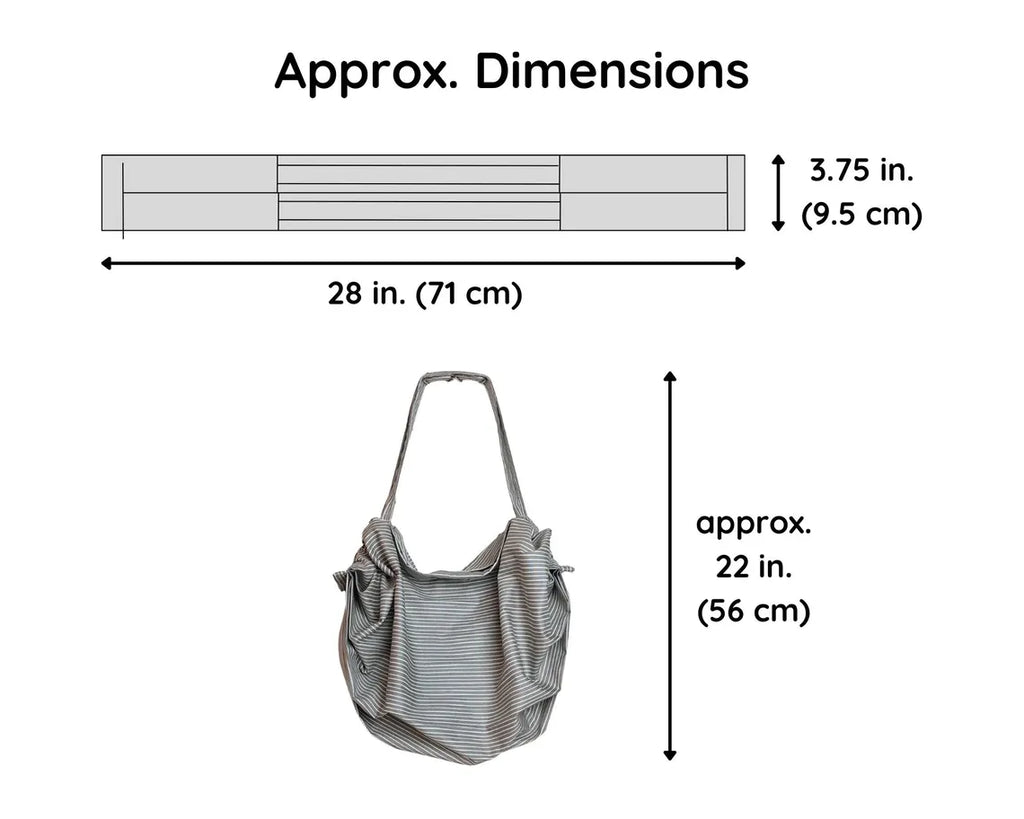 Striped 100% Cotton Foldable Large Capacity Shoulder Tote Bag