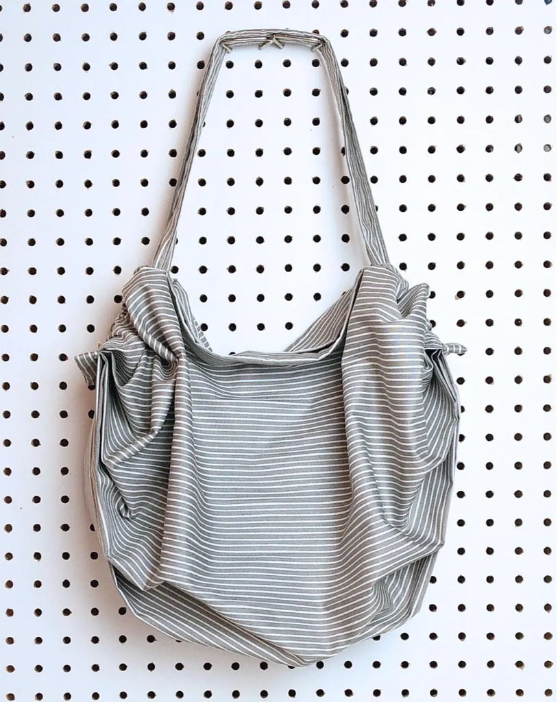 Striped 100% Cotton Foldable Large Capacity Shoulder Tote Bag